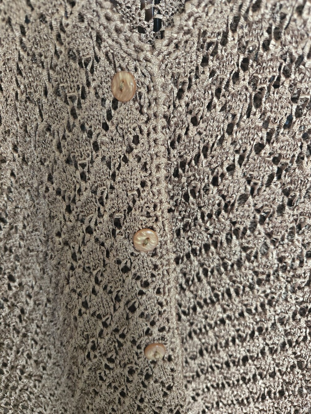 Crochet Knit Bronze V-Neck Cardigan Sweater, Sz. L - Picture 3 of 10